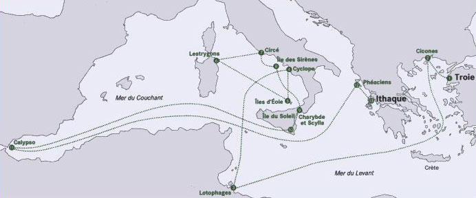 Carte de l'Odyssée d'Ulysse