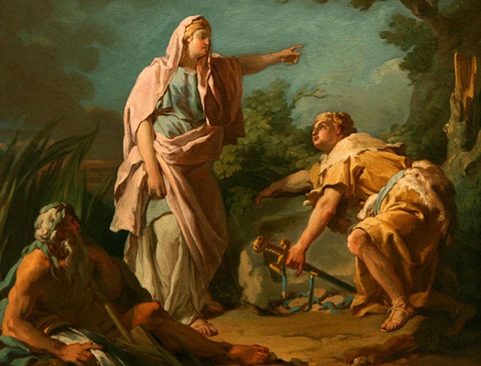 Aithra montrant à Thésée le rocher de son père