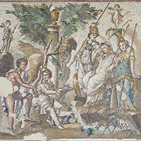Jugement du mont Ida, mosaïque de sol, v. 110-150, villa de l'Atrium, Antioche.