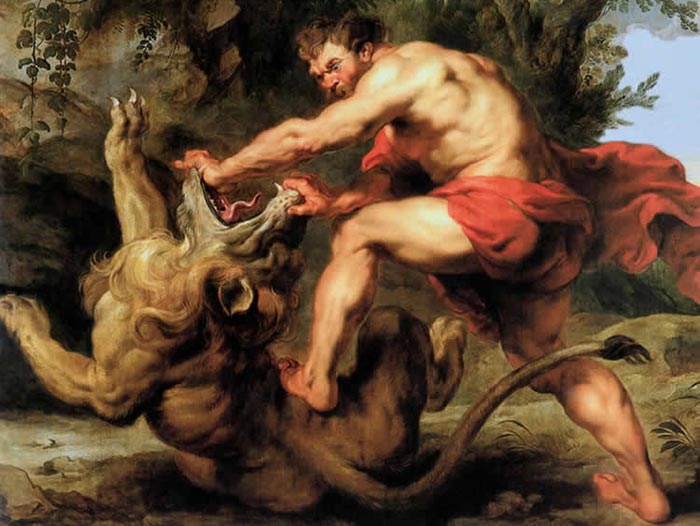 Samson broyant les machoires du lion, Rubens, 1628