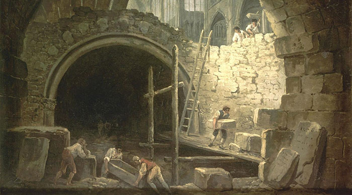 Violation des caveaux royaux de Saint-Denis, par Hubert Robert (huile sur toile au Musée Carnavalet)