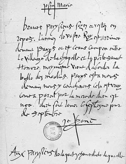 Lettre de Jeanne d'Arc aux Parisiens