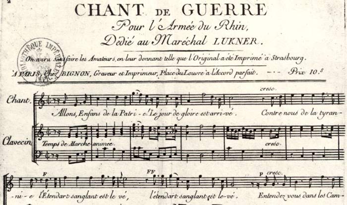 Partition originale du Chant de Guerre pour l'armée du Rhin