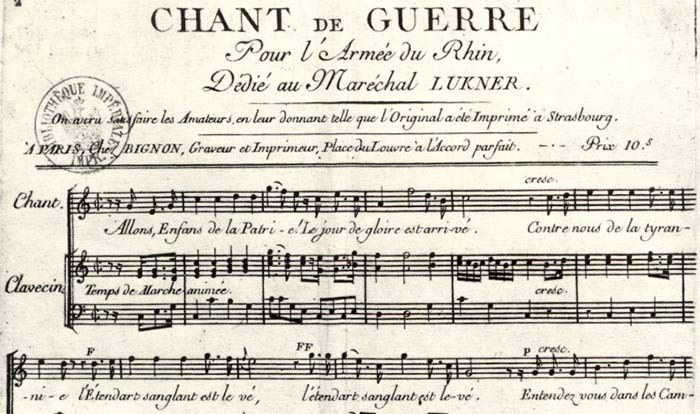 Partition originale du Chant de Guerre pour l'armée du Rhin