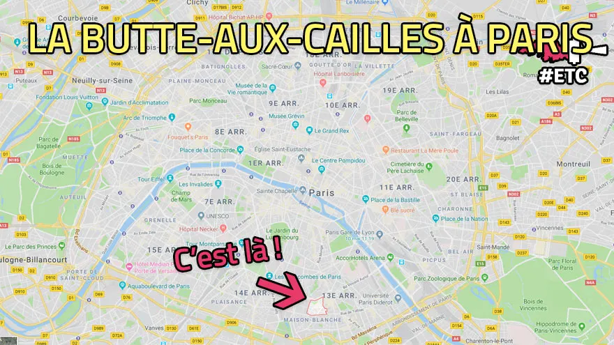 Plan de la Butte-aux-Cailles au sein de Paris