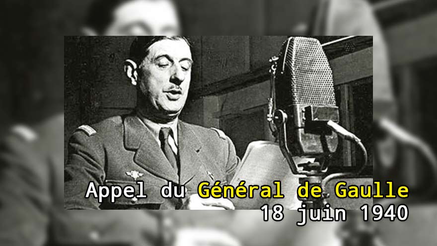 Appel du Général de Gaulle du 18 juin 1940 : le Général devant son micro - réaction à la Blitzkrieg allemande